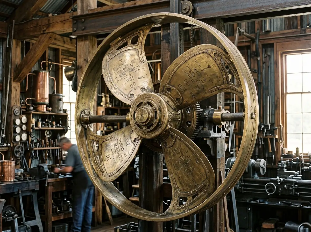 Giant brass airship propeller wheel